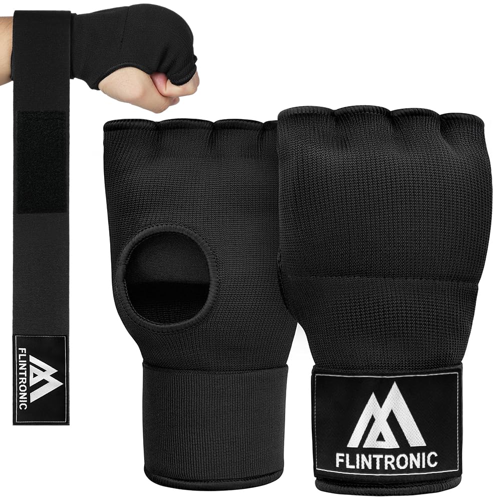 flintronic Żelowe rękawice bokserskie, wewnętrzne, 95 cm, szybkie długie paski na nadgarstek, elastyczne, wyściełane, do MMA, muay thai, kickboxingu, treningu sztuk walki, sportów walki