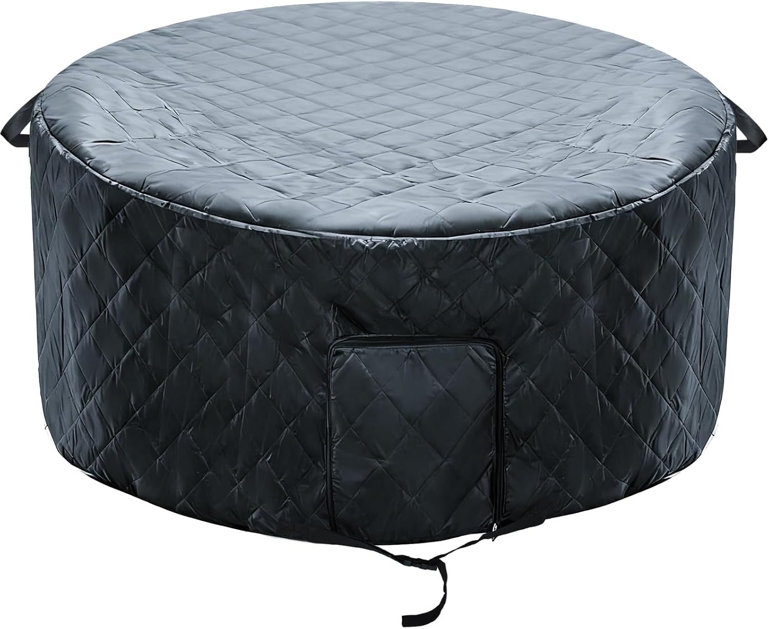 Insulated Inflatable Hot Tub Cover Round Full Coverage Hot Tub Thermal Cover Cap Dustproof Outdoor Energy Saving Spa Covers with Zipper Door and Adjustable Strap for Keeping Warm (Black, 86"D x 28"H)