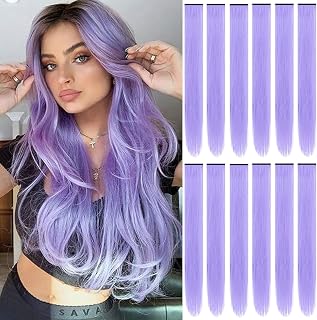 12Packs Colored Hair Extensions 21.65Inch Straight Color Clip in on Hair Extension Rainbow Party Cosplay Highlights Synthetic Hairpiece for Women (Pink Purple)
