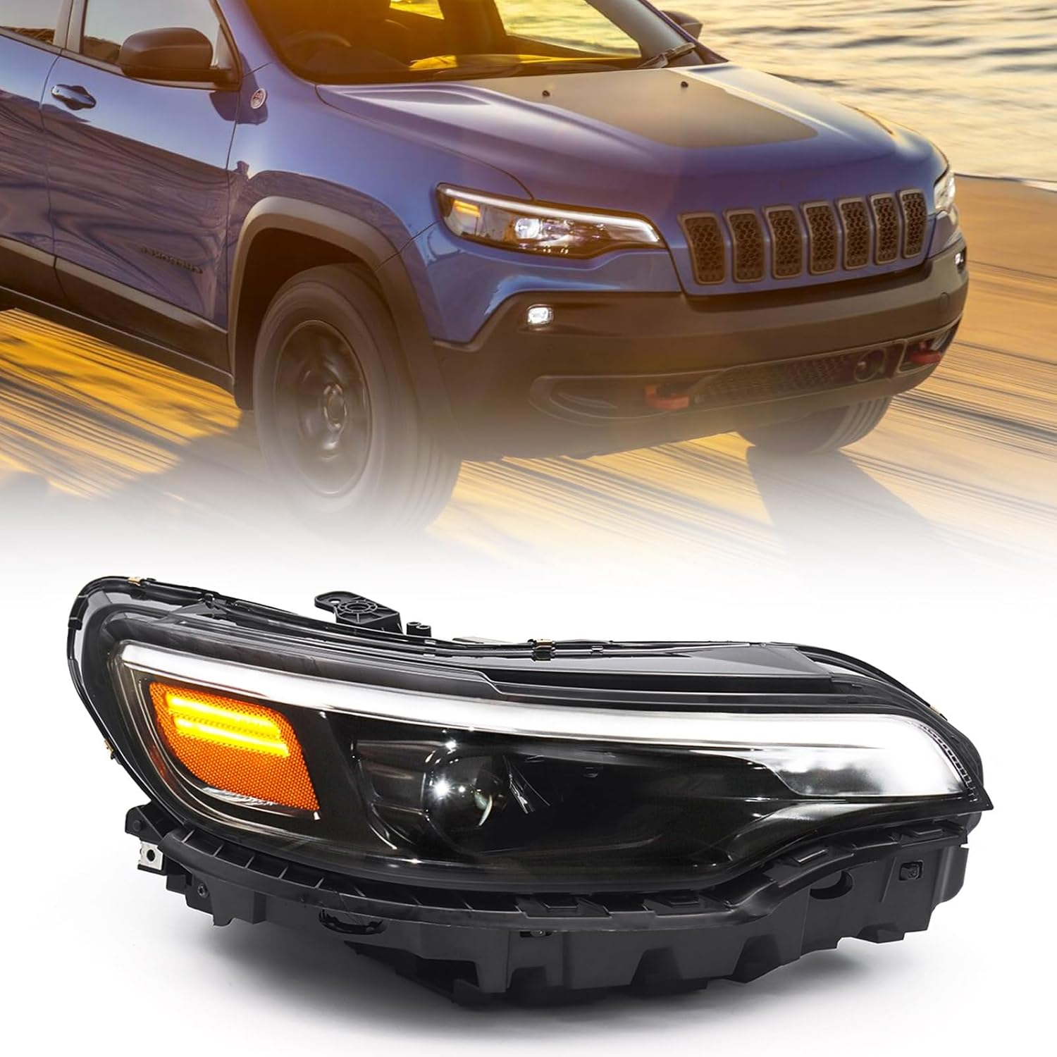 Huray HID Headlight Assembly for Jeep Cherokee 2019-2022 [Only for Xenon Type] OE Head Lamp Replacement Passenger Side