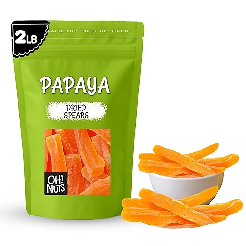 Oh! Nuts Pelanzas de papaya secas | Bolsa a granel de 2 libras para rebanadas de papaya deshidratadas para aperitivos y hornear, revestimiento de