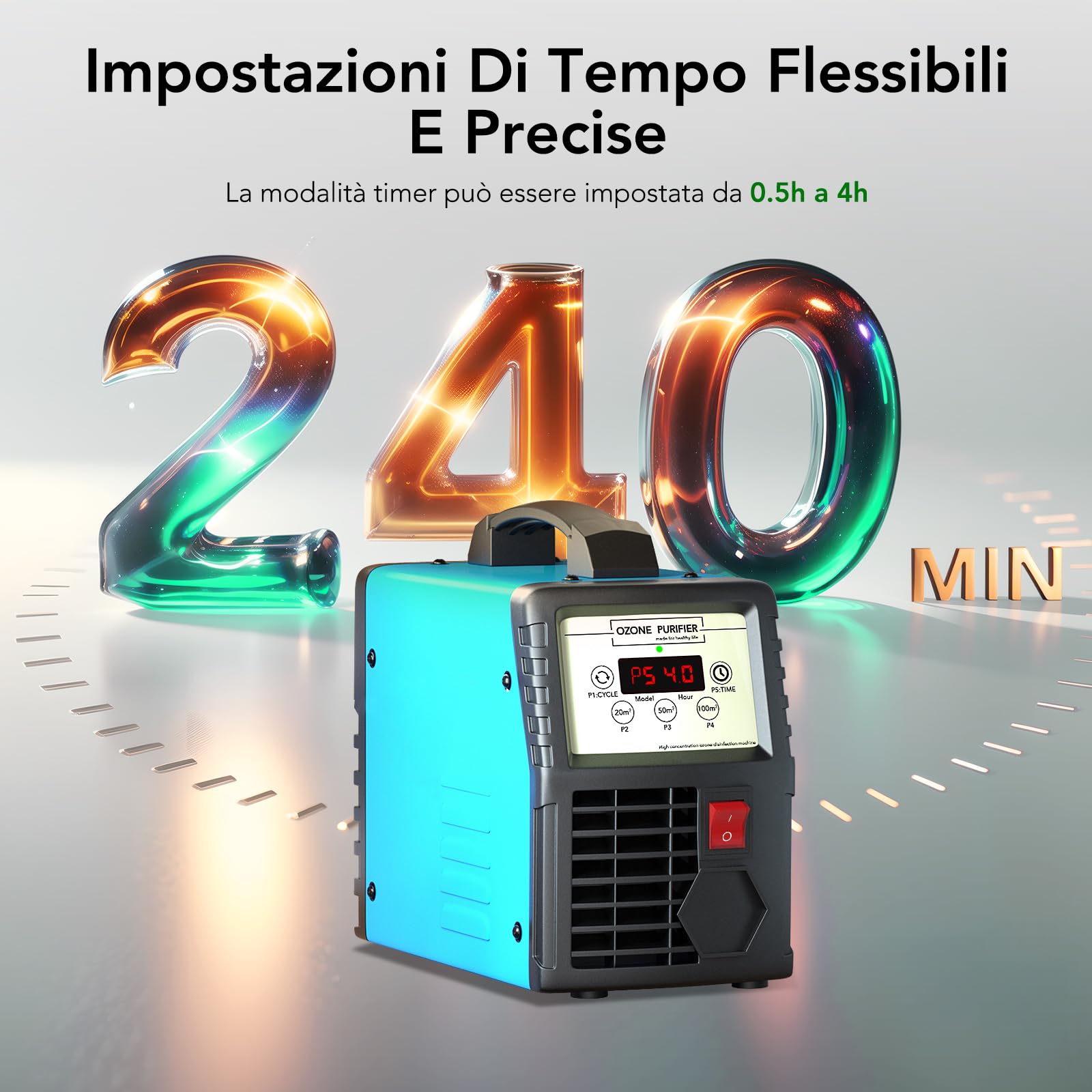 Generatore di Ozono, Purificatore d'Aria Deodorante per 300㎡, Commerciale Ozonizzatore Industriale Ionizzatore con Timer per Abitazioni, Fattoria, Uffici, Ristoranti, Hotel e Garage