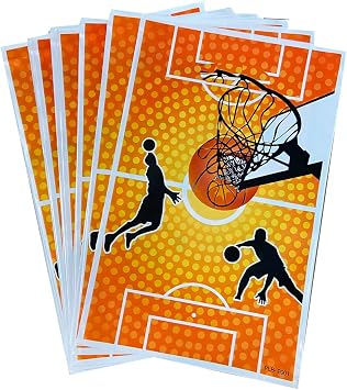 LYST 50PCS Basketball Theme Gift Bags for Birthday Party Favors, 9.8 x 6.3 Inches, Orange, Basketball Pattern