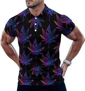 Hallucinogenic Trippy Weed Leaves Men's Polo-Shirts Short Sleeve Casual Tees Golf Tennis Sports T Shirt