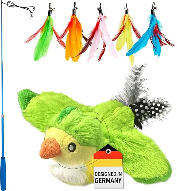 Toozey Interactive Cat Toy Electric Set, Cat Toy Bird for Self-Employment - Realistic Chirping & Movement, Cat Fishing Rod with 5 Feathers, with Catnip, Rechargeable product image