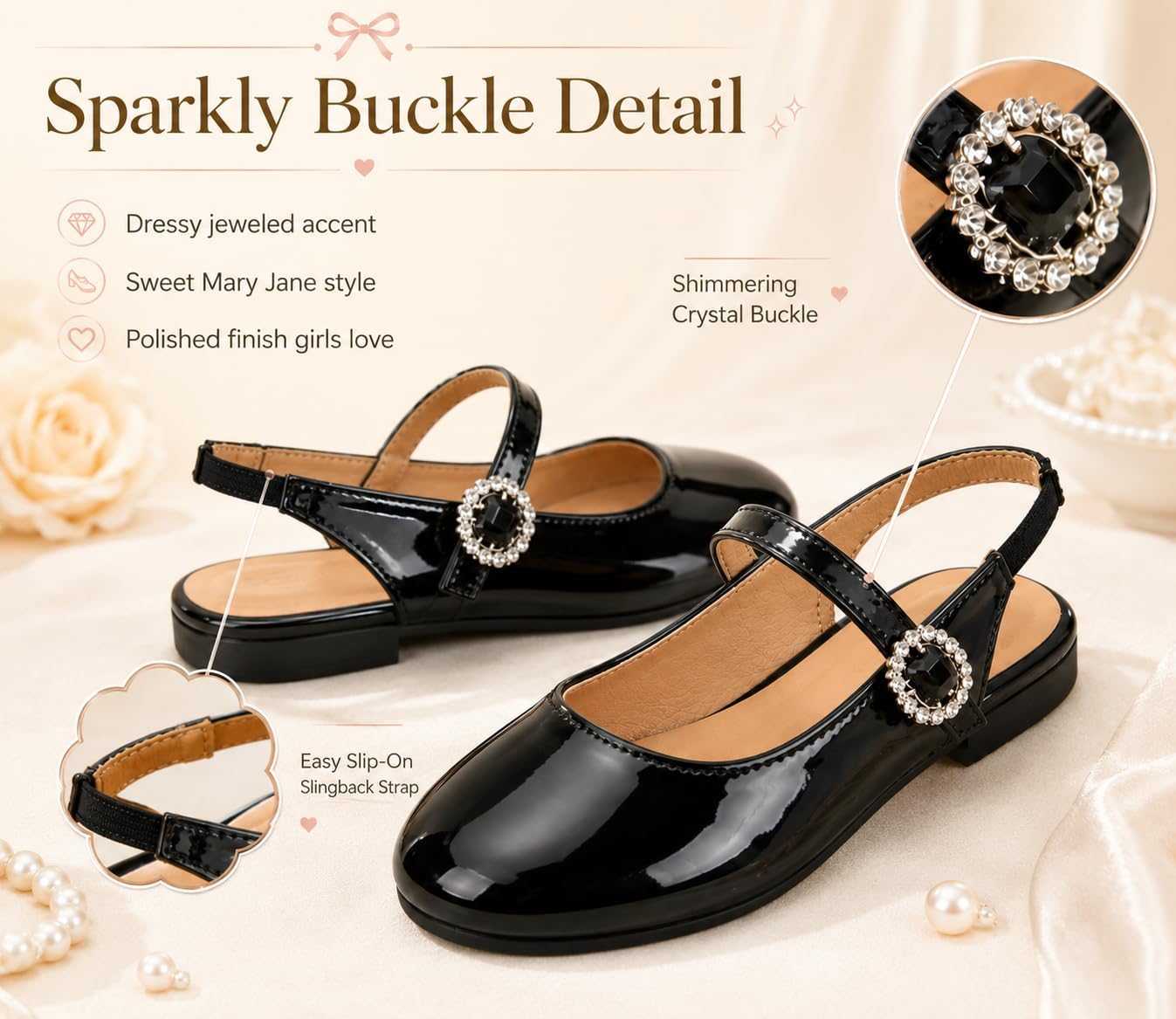 Girls Black Mary Jane Dress Flats