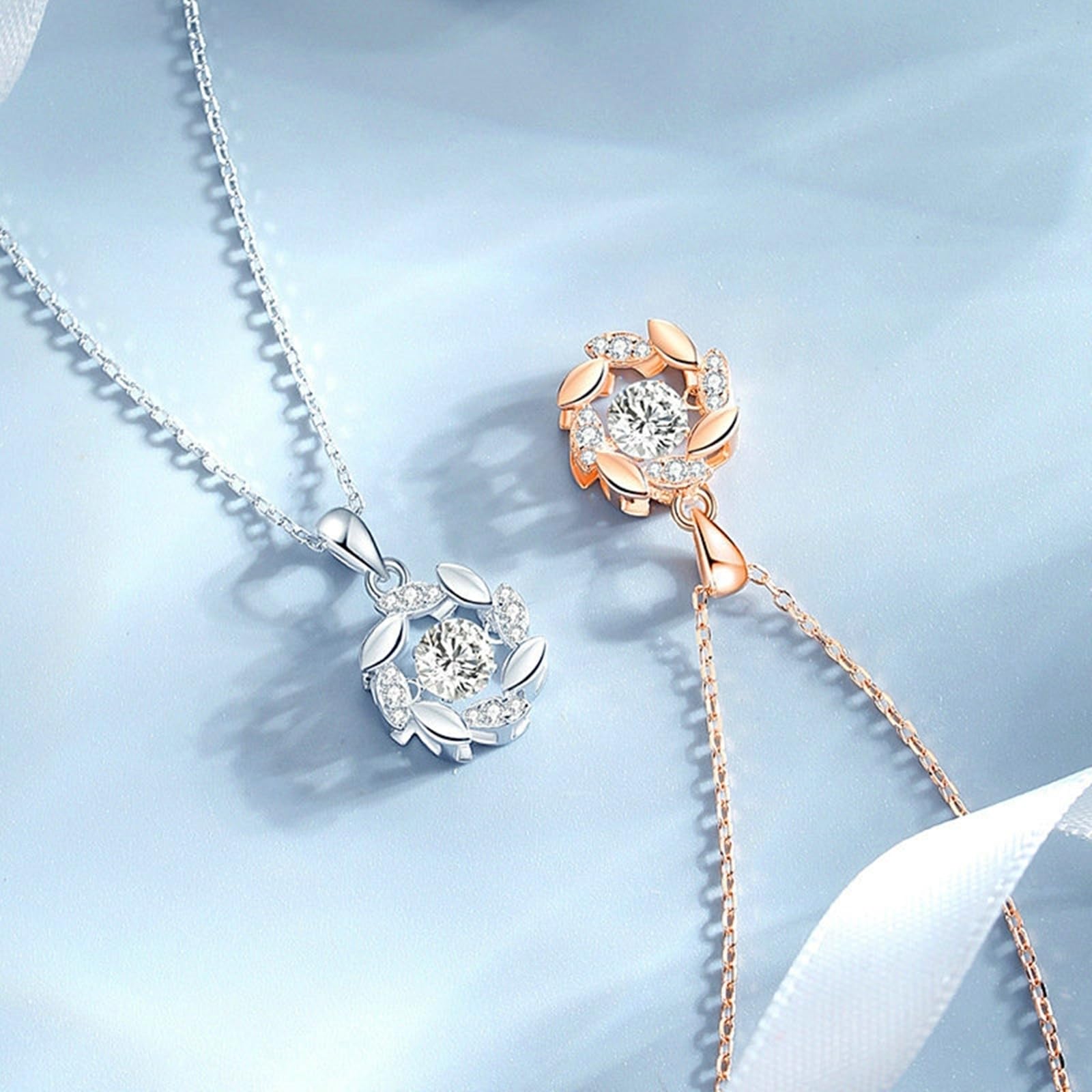 Collares de topacio azul platino con engaste flotante de trigo para mujer, collares llamativos para mujer, joyería de moda, diamante