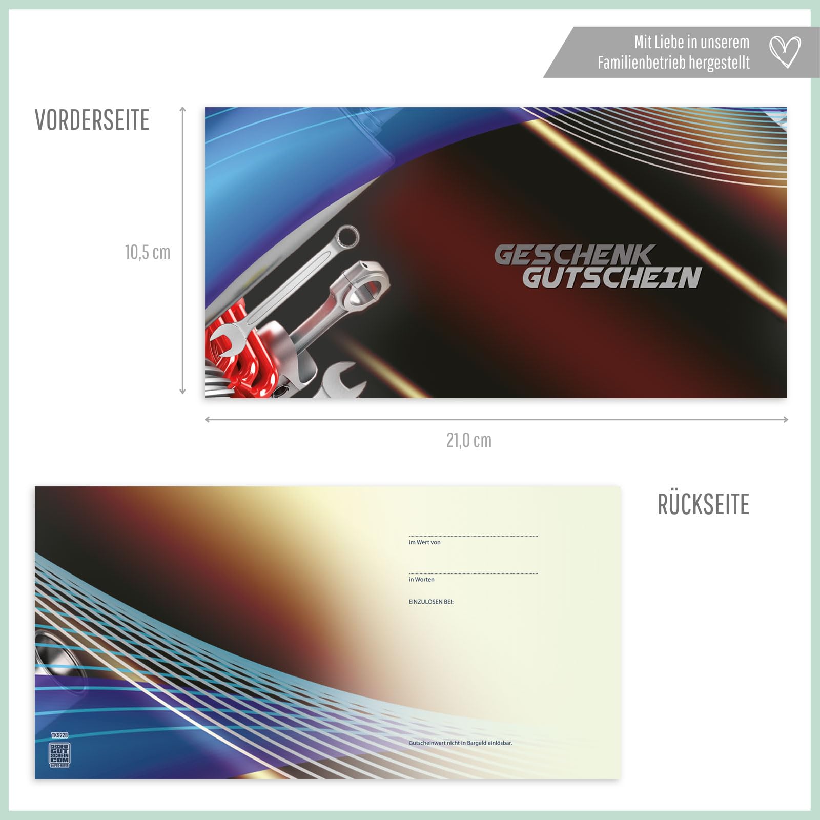 50 Gutscheine. Blanko zum Selbstausfüllen. Für KFZ-Werkstätten Autoreparaturen, Werkstattgutscheine.