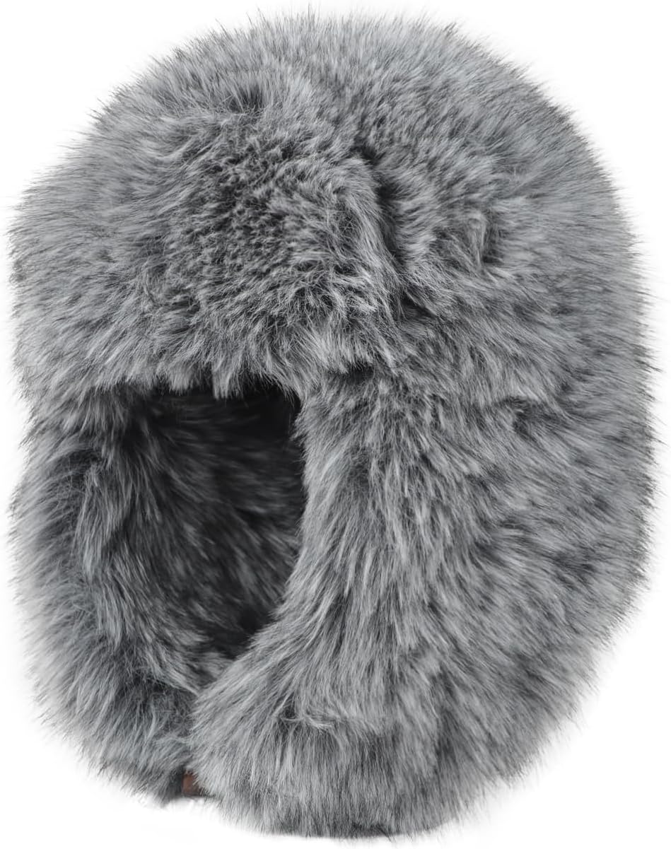 Womens Faux Mink Fur Trapper Hat Soft Warm Russian Ushanka Cap with Earmuffs Cozy Furry Outdoor Windproof Ski Snow Hat