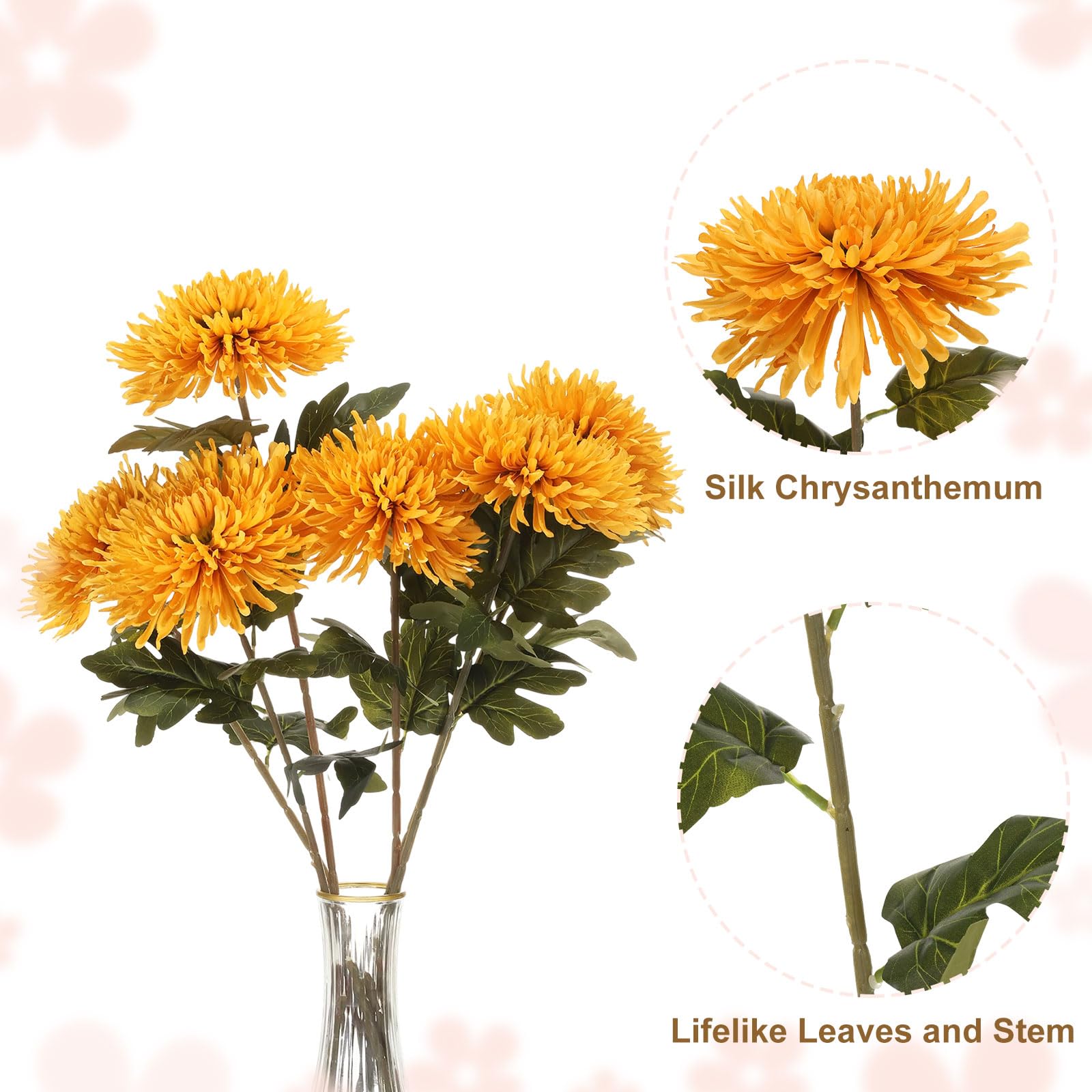 sourcing map 6 fiori di crisantemo artificiali, bouquet di fiori finti di crisantemo, fiori finti per la casa, il giardino, la decorazione di feste di nozze, giallo