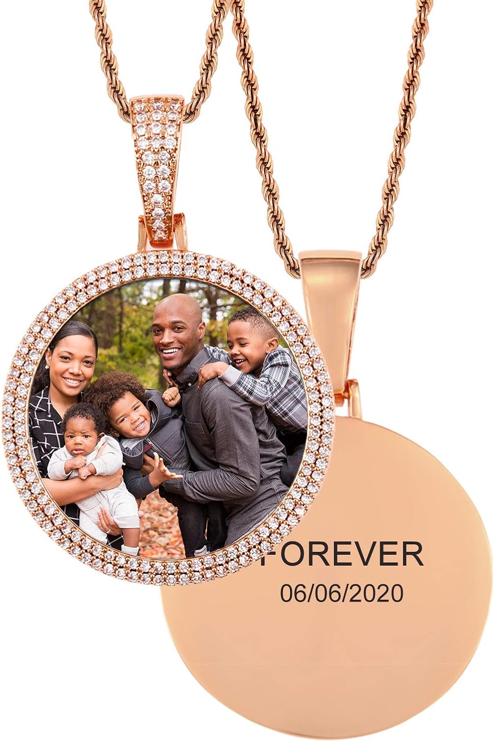 TUHE Hip Hop Custom Picture & Name Necklace Personalized 18K Gold Plated Iced Out Square Pendant Photo Necklace for Men Women Memory Charm Chain Necklace Customized with Text Engraving & Picture