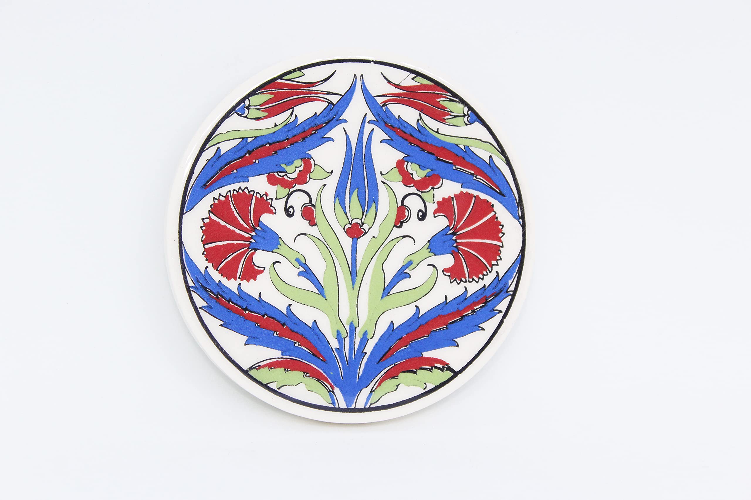 Hand-Crafted Turkish Round Ceramic Coaster (9 cm x 9 cm x 0.5 cm, OMMC9C-MIX3)