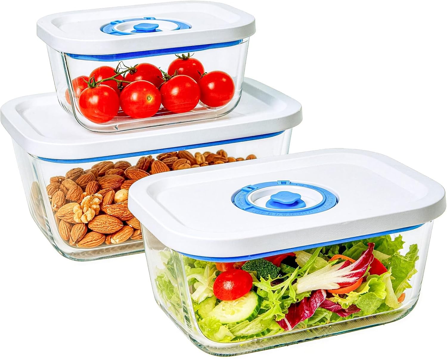 Elmond Glass Vacuum Containers (3-Size Set S M L)– Universal Compatible with Nozzles 2.4-3.8cm/0.95-1.5 in – For Handheld & Desktop Sealers