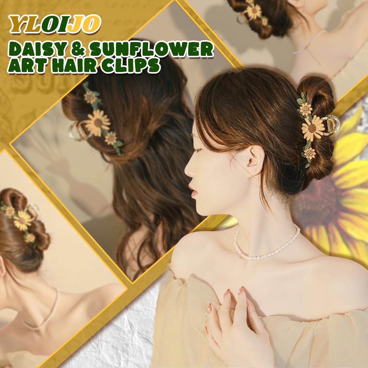 Elegant Sunflower Metal Hair Clips Nonslip Daisy Sunflower Fashion Art Style Metal Strong Hold Hair Claw Clips for Women's Thick Hair Headwear Accessories - Image 6