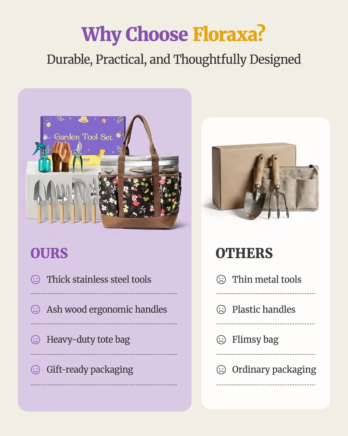 10-Piece Garden Tool Set with Reinforced Storage Bag, Heavy-Duty Stainless Steel Gardening Tools with Premium Ergonomic Ash Wood Handles, Professional Rust-Proof Garden Gift Set for Women Men