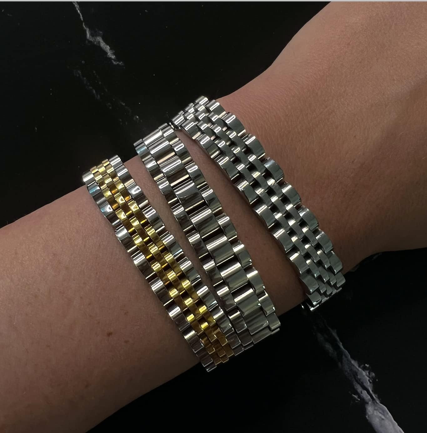 New York SILVER Stainless Steel Bracelet by Endlessly | Water-resistant Thick Link Chain Bracelet for Women and Men | Fashion Wristband Bracelet