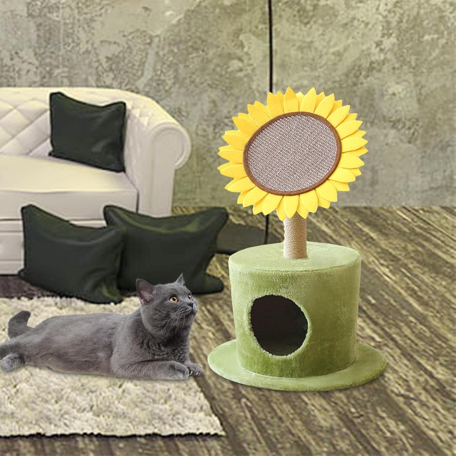 Flower Shaped Cat Climbing Stand with Covered Scratching Posts in
