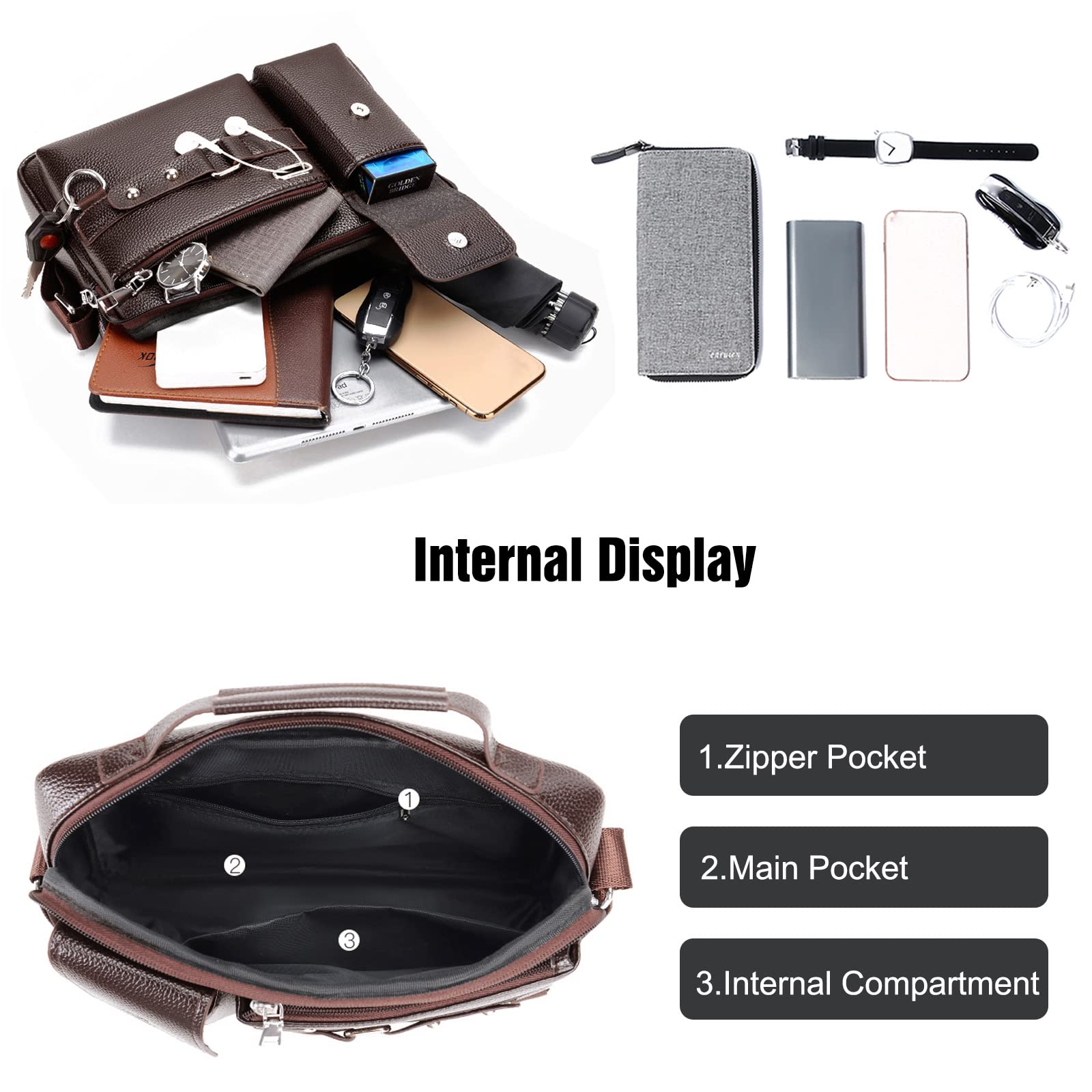 FANDARE Retrò Ventiquattrore Uomo Porta PC in PU Pelle, Borsa a Tracolla da Lavoro Messenger per Ufficio Università Insegnanti Scuola Business Marrone