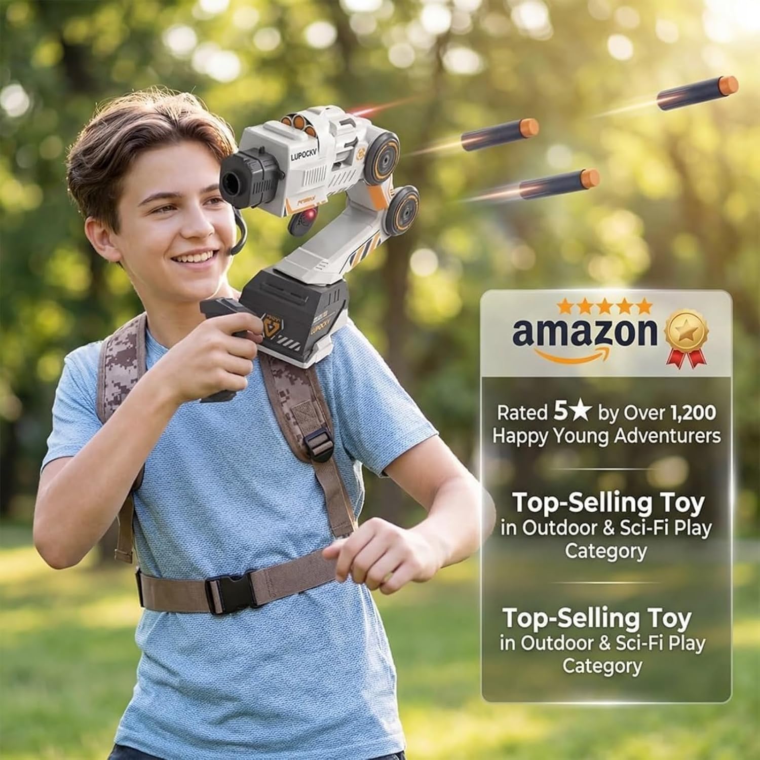 Smart Tracking Mechanical Arm Foam Blaster, Wearable Shoulder Mount with Dual Control, AutoAim Motion Tracking, Electric Rapid Fire Robot Arm Toy for Kids, Teens & Adults (Soft Dart Blaster)