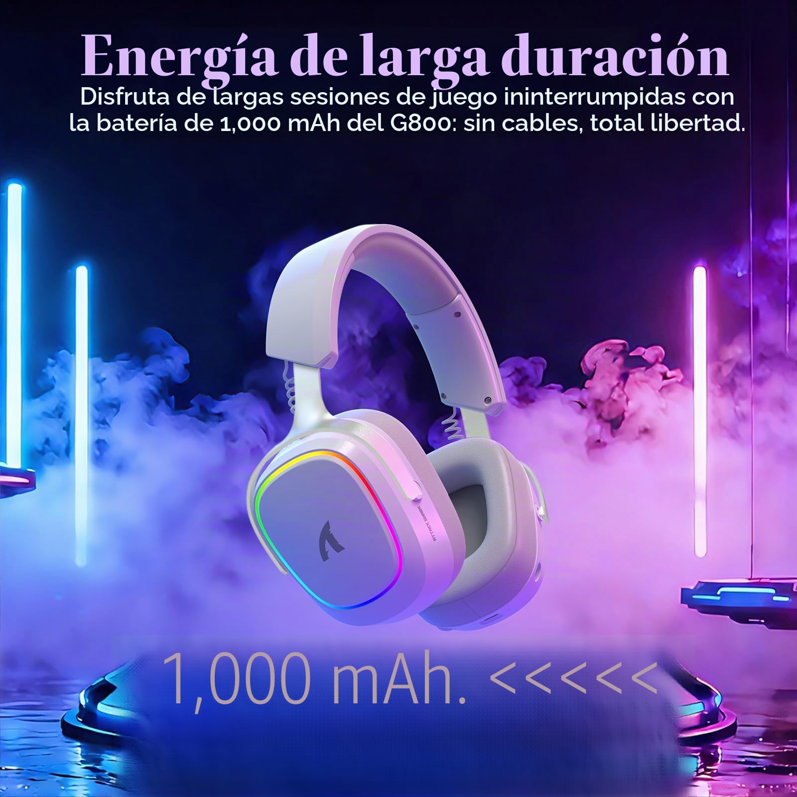 ATTACK SHARK G800 Auriculares Gaming Inalámbricos, Batería 1000 mAh, Micrófono Desmontable, Marco de Aleación de Aluminio, Sonido Surround 3D, Latencia 20 ms, Drivers 50 mm (Blancos)