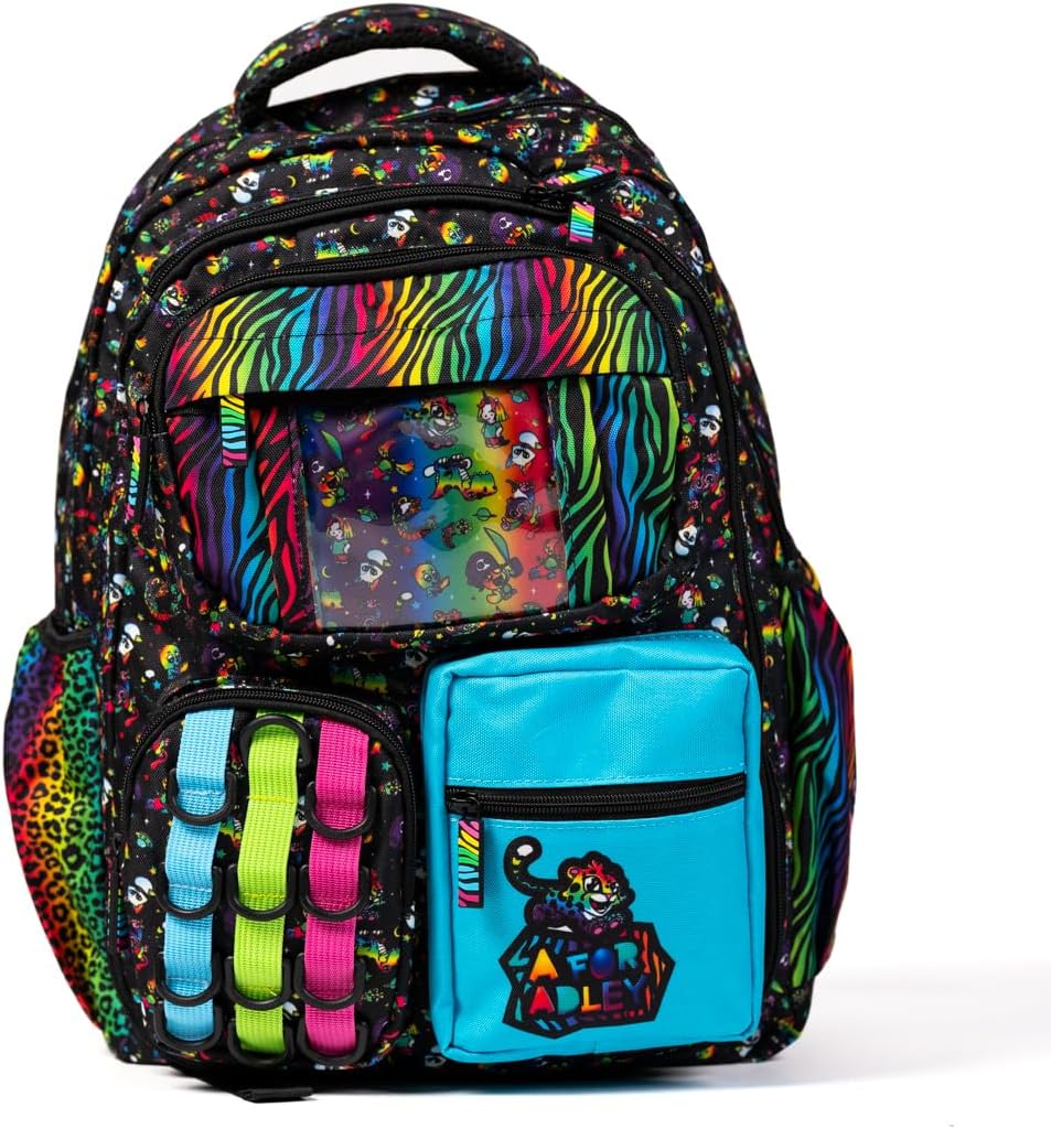 A FOR ADLEY Backpacks Featuring Adley Logos Great Backpack For School or Just Carrying Around Your Important Kid Things (Black Neon Rainbow)