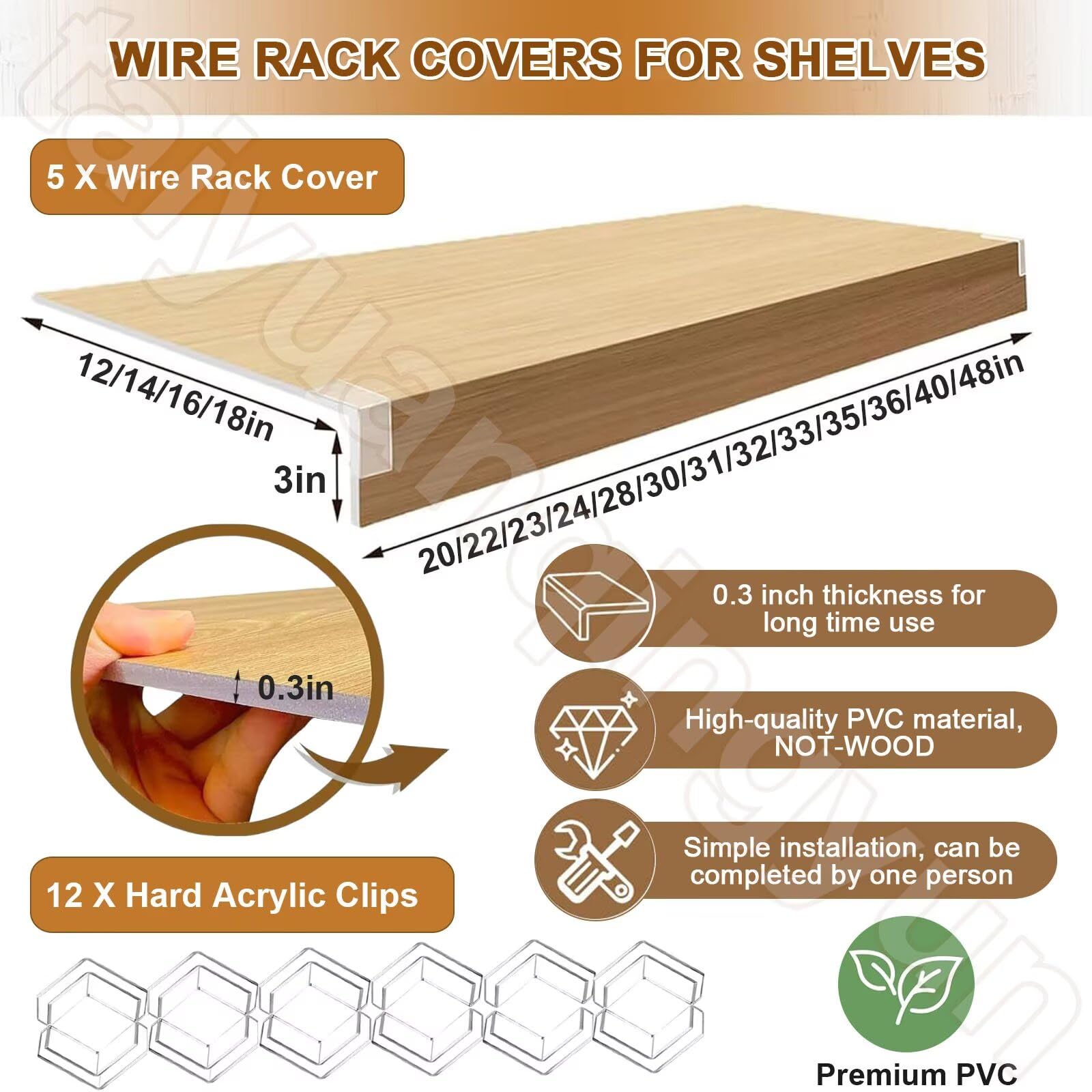 5 coperture impermeabili per mensole in finto legno, 50,8 x 35,6 cm, perfette per dispensa, cucina, armadio e bagno di altezza 7,6 cm