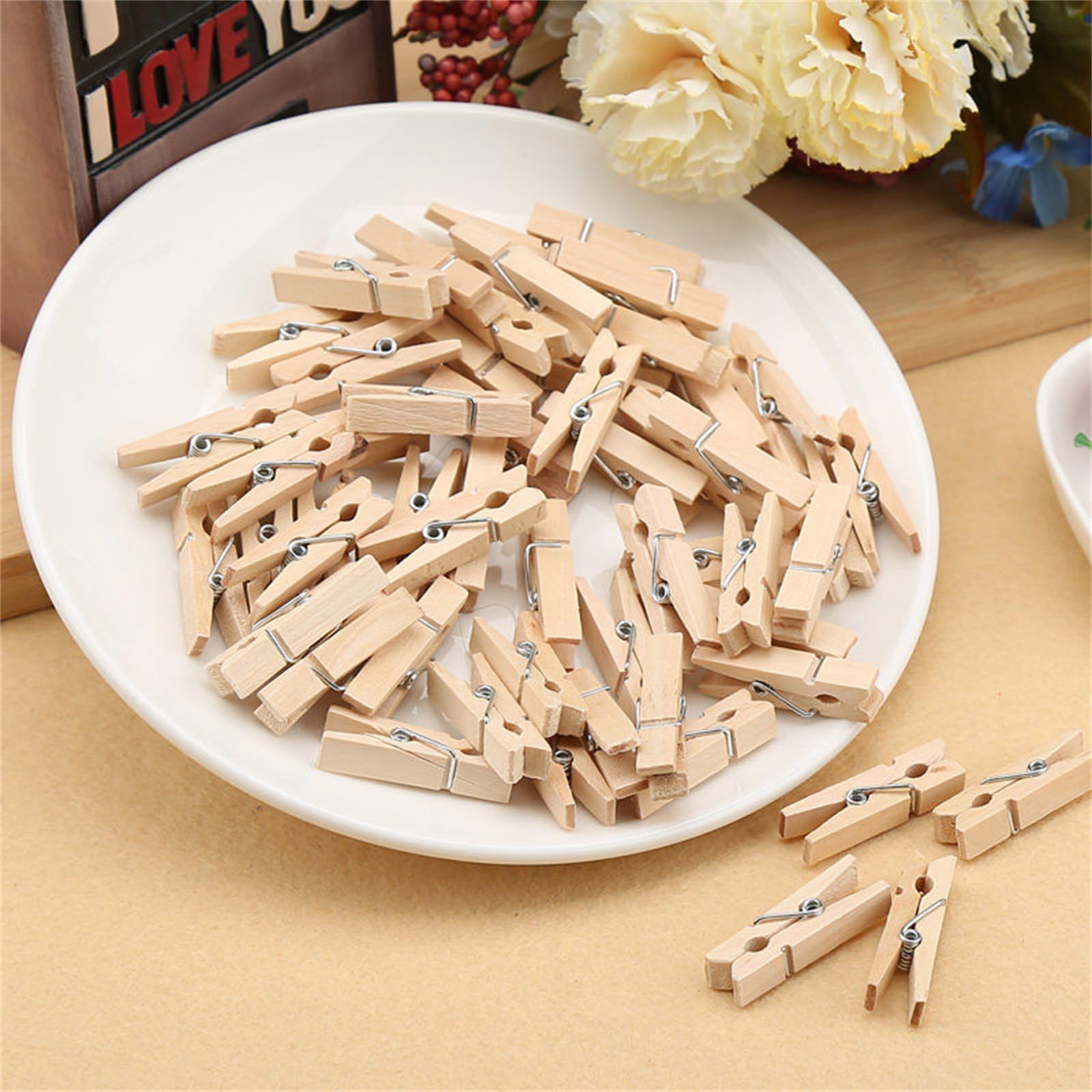 200 mollette in legno, piccole mollette in legno, piccole mini mollette per bucato, mollette in legno, per foto, picchetti decorativi (10 x 1,3 cm)