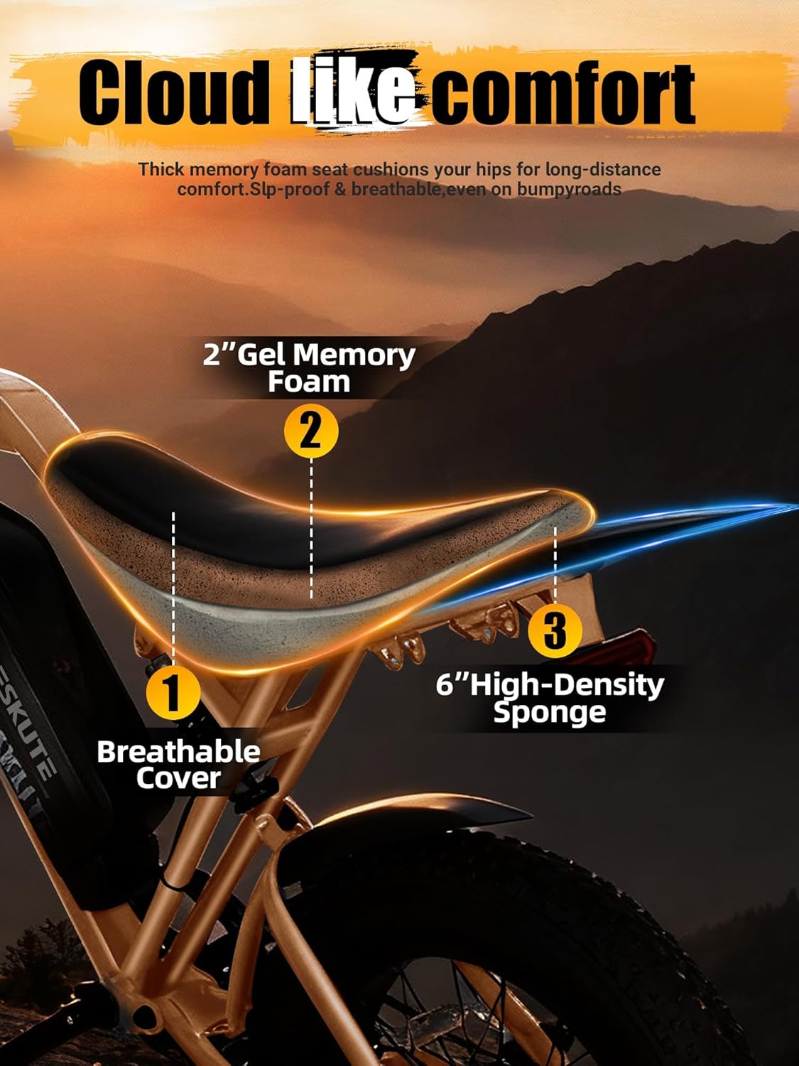 Electric Dirt Bike Adults, 1300W Peak 52V20.8Ah ebike, 32MPH 20" x4.0 Fat Tire, Streamlined E-Motorcycle with 7 Speeds for Youths, V200，Orange with Rear Rack + Footrests