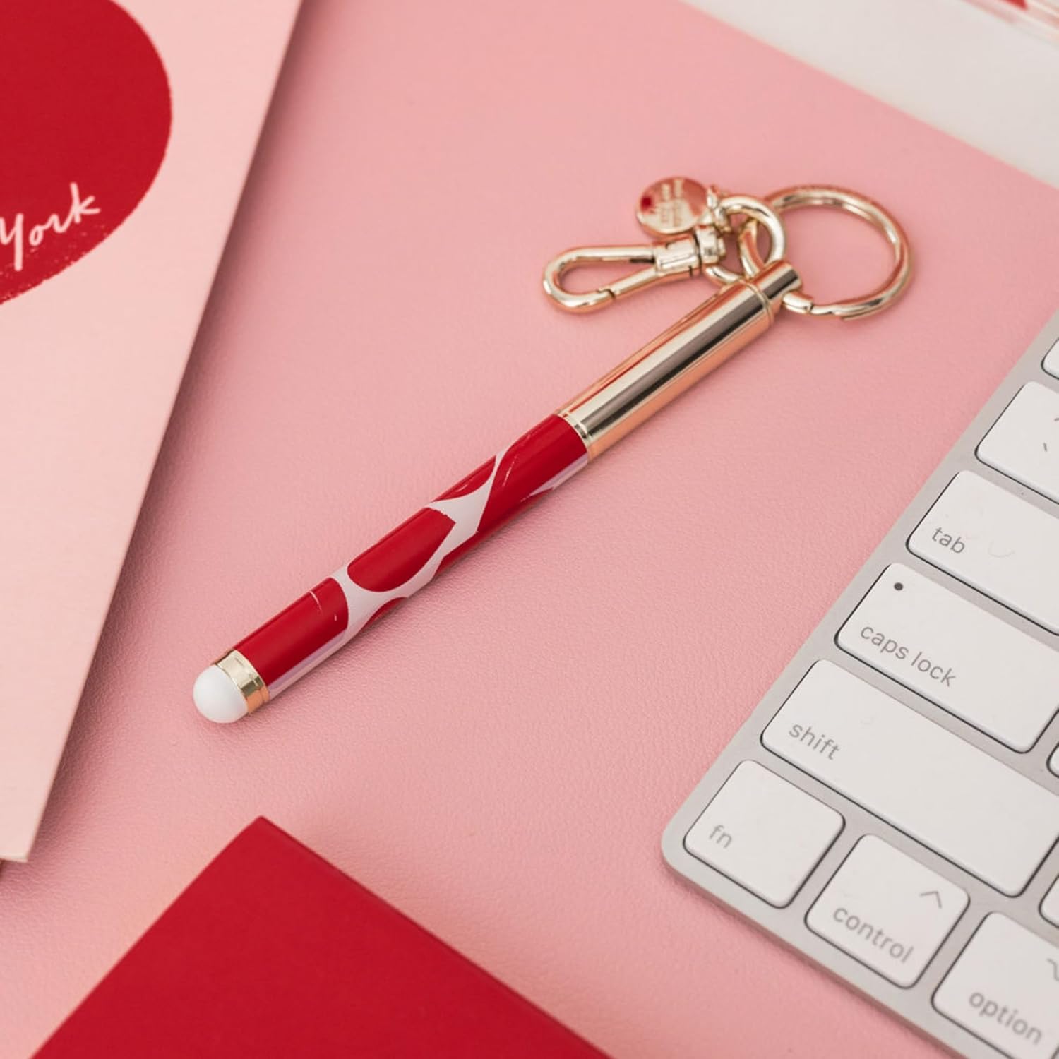 kate spade new york Metal Ink Pen with Stylus Tip, Black Ink Ballpoint Keychain Pen, Sweet Hearts image 3