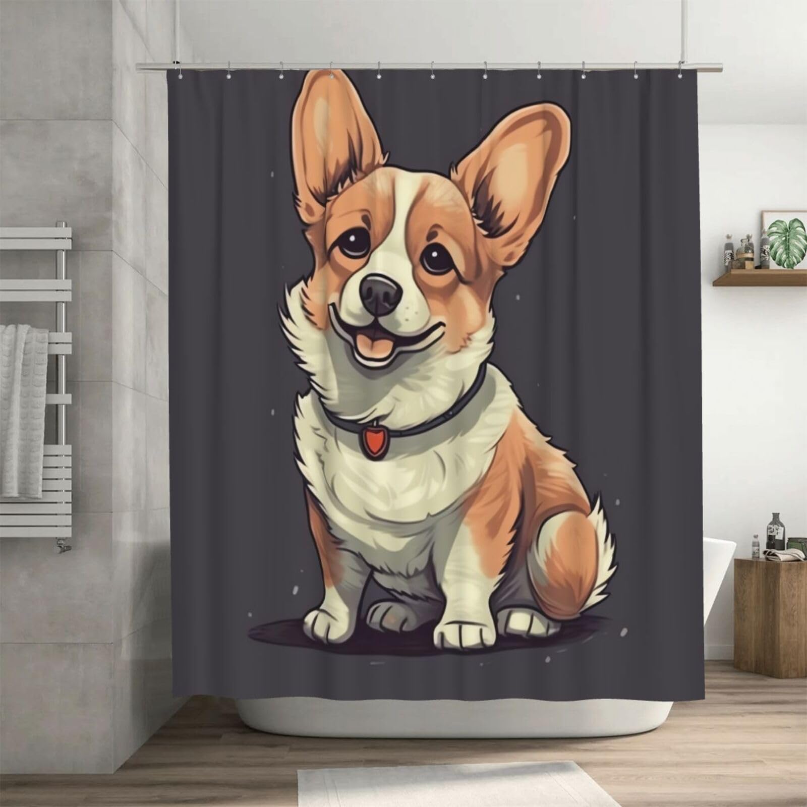 Rideau de douche corgi mignon pour salle de bain étanche 180x180