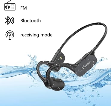 Tayogo IPX8 Waterproof Bone Conduction Bluetooth Headphones Open-Ear 3-in-1 Bluetooth + FM + Receiver, 15H Playtime, Swim/Running/Cycling Wireless Headset,Compatible T6 Transmitter