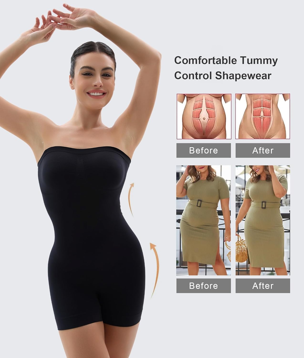 SHAPERX Strapless Shortie Bodysuit for Women Tummy Control Shapewear Seamless Body Shaper with Removable Straps - Image 6