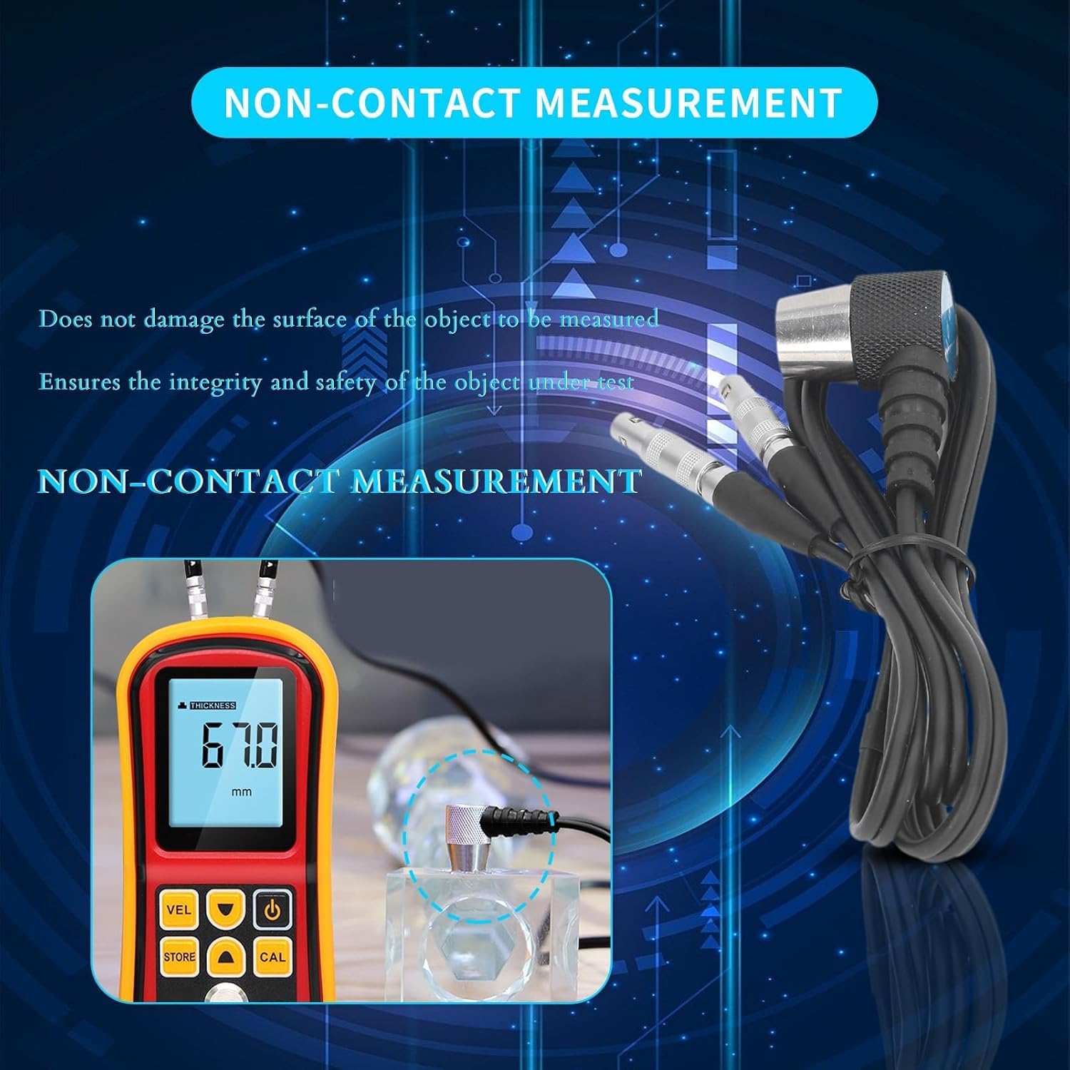 sonde de jauge d'épaisseur à ultrasons, GM100 Sonde de mesure sans contacts à ultrasons haute performance, sonde de mesure d'épaisseur portable, pour métaux, plastiques, verre
