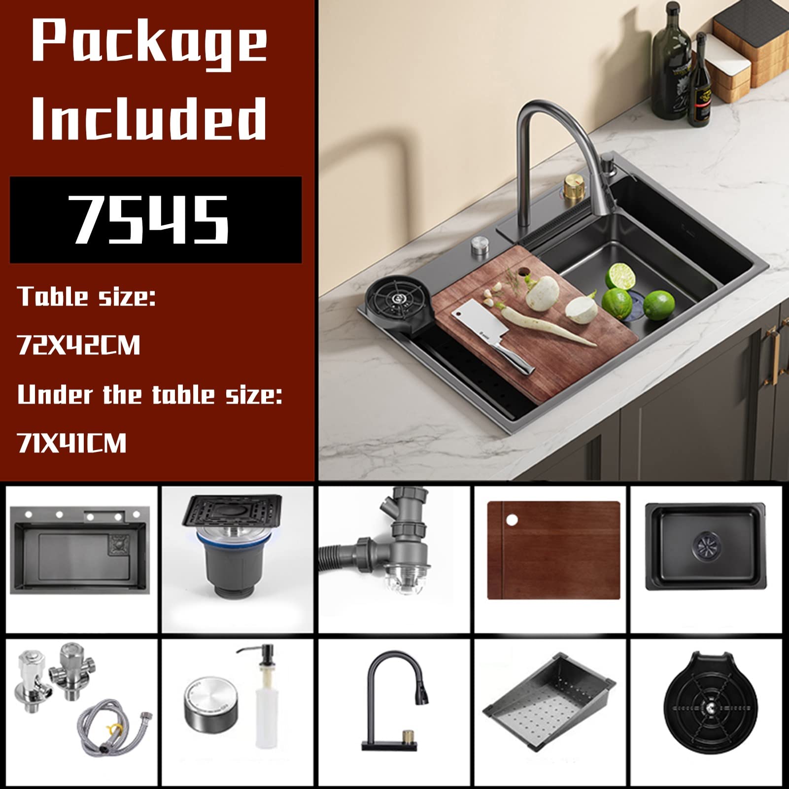 Kitchen Sink Gold 304 Stainless Steel Raindance Waterfall Sink Vegetable Basin Kitchen Large Single Sink Thickened I4290197814