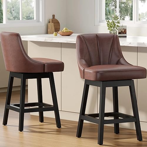 Taburetes de bar giratorios con respaldos, 26 pulgadas de altura de mostrador, taburetes de bar modernos de cuero extra tapizados con patas