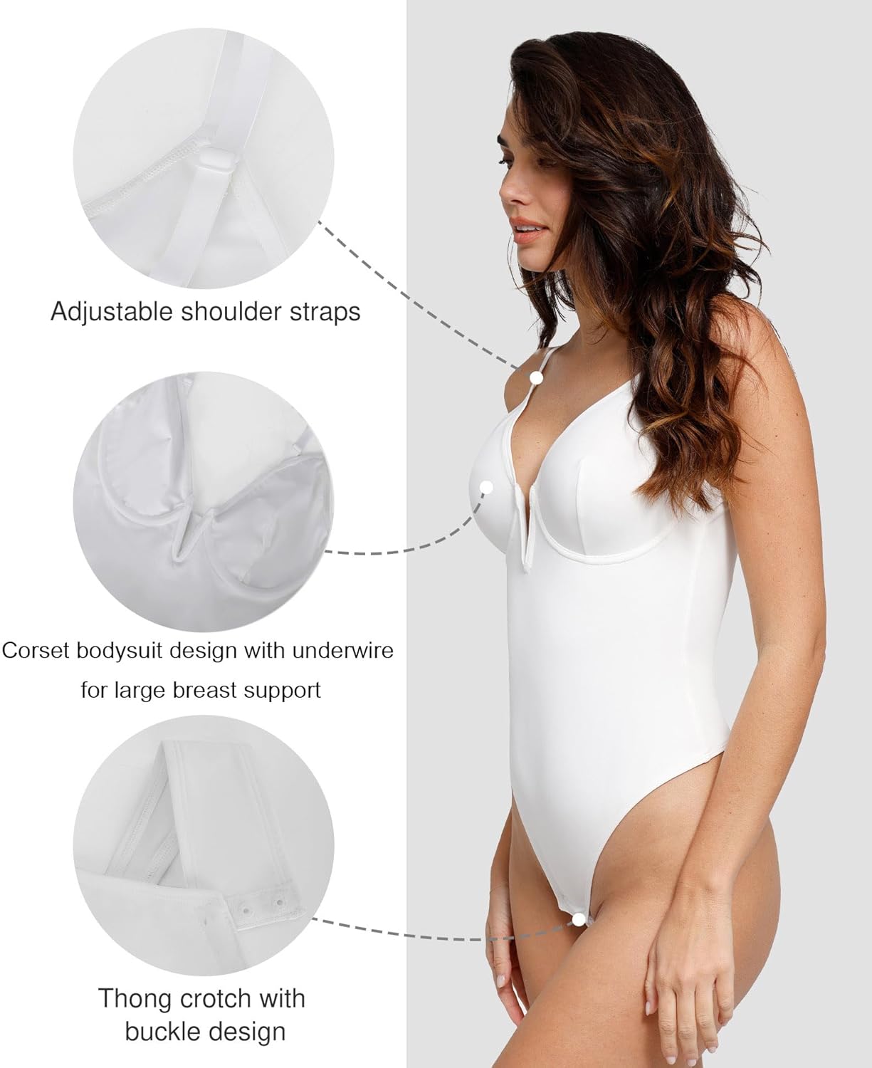 Popilush Shapewear Bodysuits for Women - Tummy Control Body Suits for Womens Deep V Corset Tops Thong Concert Outfits - Image 3