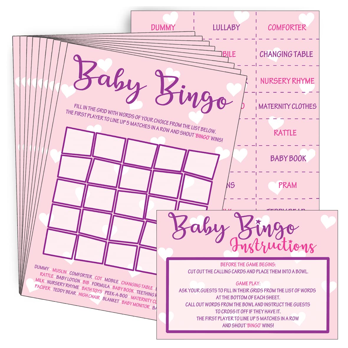 Baby Shower Bingo - Neutral Unisex/Boy/Girl - 20 Players - Perfect Party Game! (Pink)