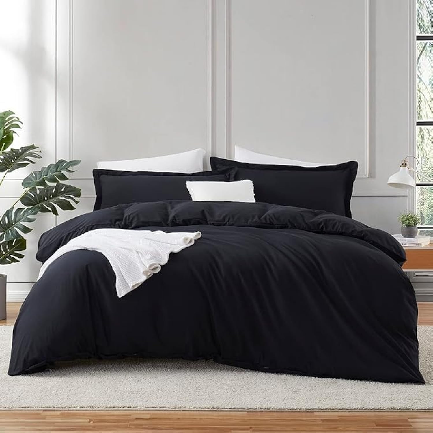 Black Duvet Cover King Size - 3 Piece King Duvet Cover Set, Soft Double Brushed King Duvet Covers with Button Closure, 1 King Size Duvet Cover 104x90 inches and 2 Pillow Shams 20x36 inches