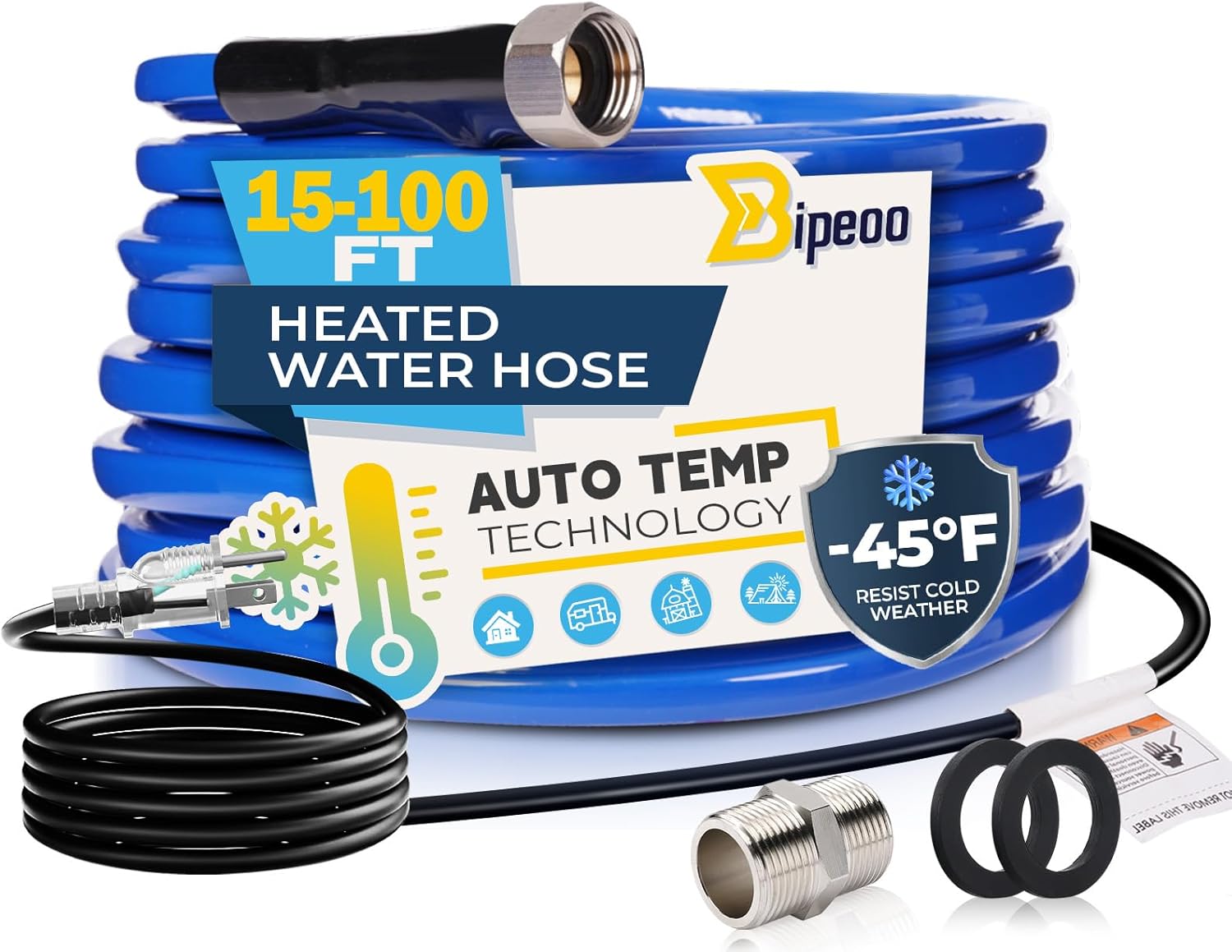 15FT Heated Water Hose for Rv,Heated Water Hose Antifreeze to -45°F,Great Rv Accessories for Campers,Livestock,Agriculture,Lead and BPA Free