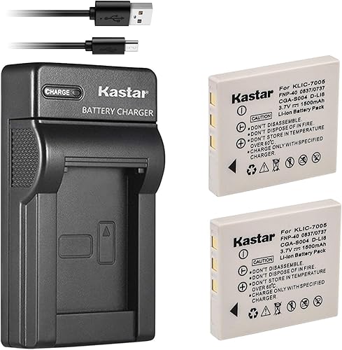 Kastar Battery 2 Pack & Slim USB Charger Replacement for FNP-40, CGA-S004, KLIC-7005, SLB-0737, SLB-0837, SNP-40, D-Li8, Dli-102, NP-1 and DE-992