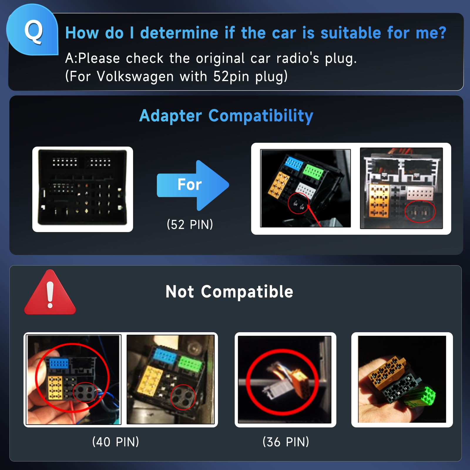 Adattatore per Cablaggio Autoradio a 52 PIN Compatibile con il Connettore di Alimentazione/Altoparlante di VW Skoda Golf Touran Passat Jetta Polo Tiguan per l'installazione di Autoradio Aftermarket