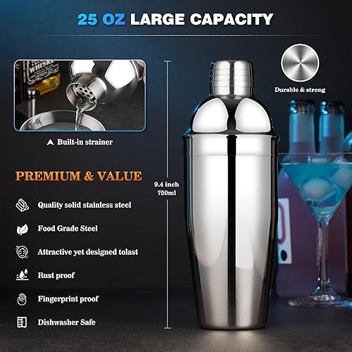 Miniatura 3 de Juego de coctelera de camarero kit de camarero de acero inoxidable de 15 piezas con barras acrílicas con todos los accesorios prácticos de barras,