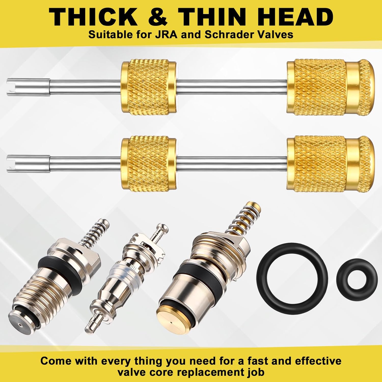 R134a R1234yf R22 Ac Valve Core Removal Tool with Repair Wrench Set 3/8" 1/4" 5/16" 3/16" Port and Schrader Valve Core Magnetic Tool Set 15/10/3.5/1.5lb Pick up Rod and Inspection Mirror