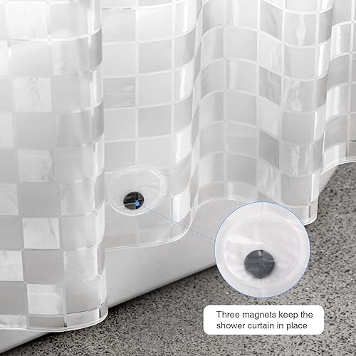 Miniatura 4 de WELTRXE Forro de cortina de ducha EVA de 72 x 72 pulgadas, forro de ducha transparente resistente 8G con diseño, cortinas de ducha de plástico para
