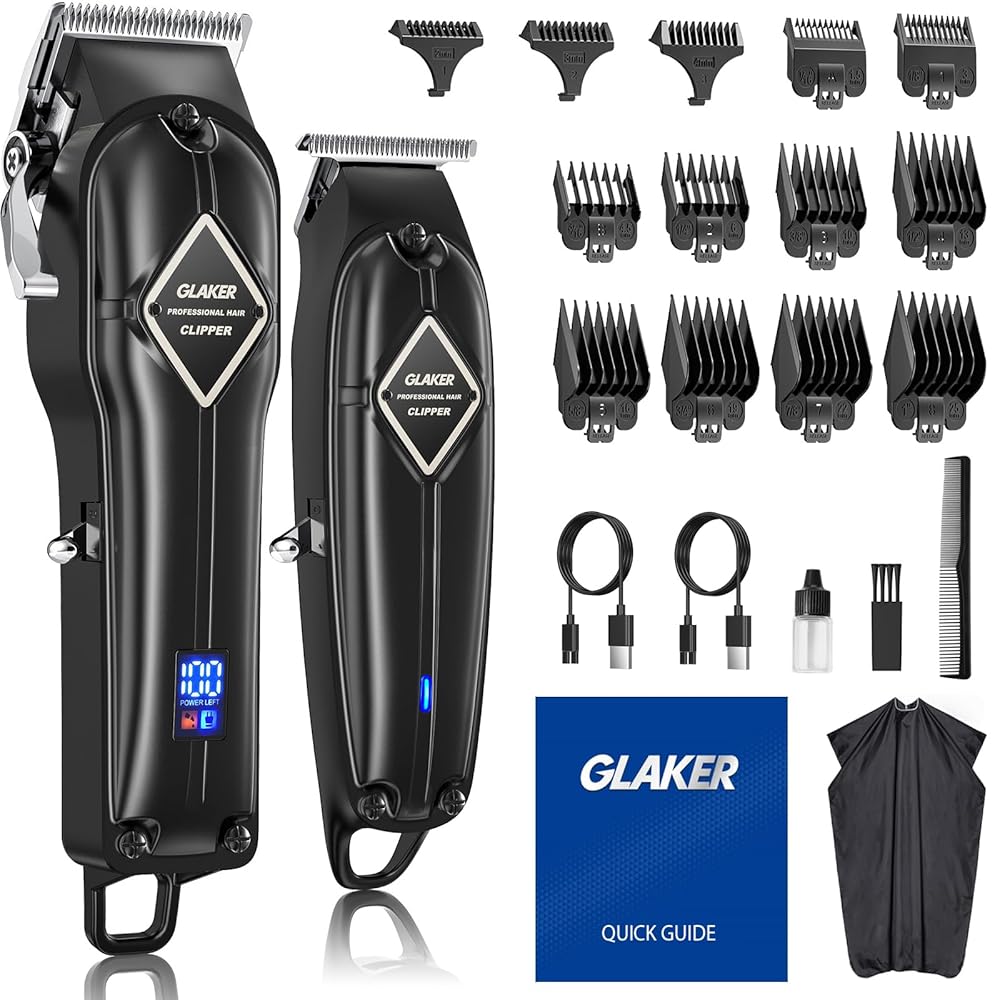 GLAKER Hair Clippers for Men Professional - Cordless Clippers and Trimmers Set, Complete Barber Kit for Hair Trimming & Beard Grooming, Mens Haircutting Kits for Blending & Fade Cuts (Silver)