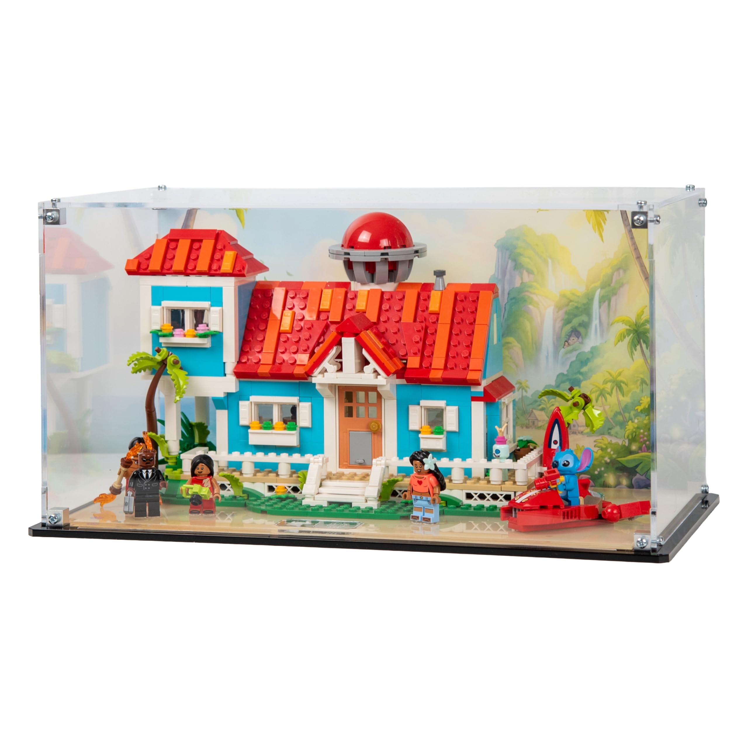 Acrylic Display Case compatible with LEGO® Disney Lilo and Stitch Beach House (43268) (Printed Back and Base Panels)