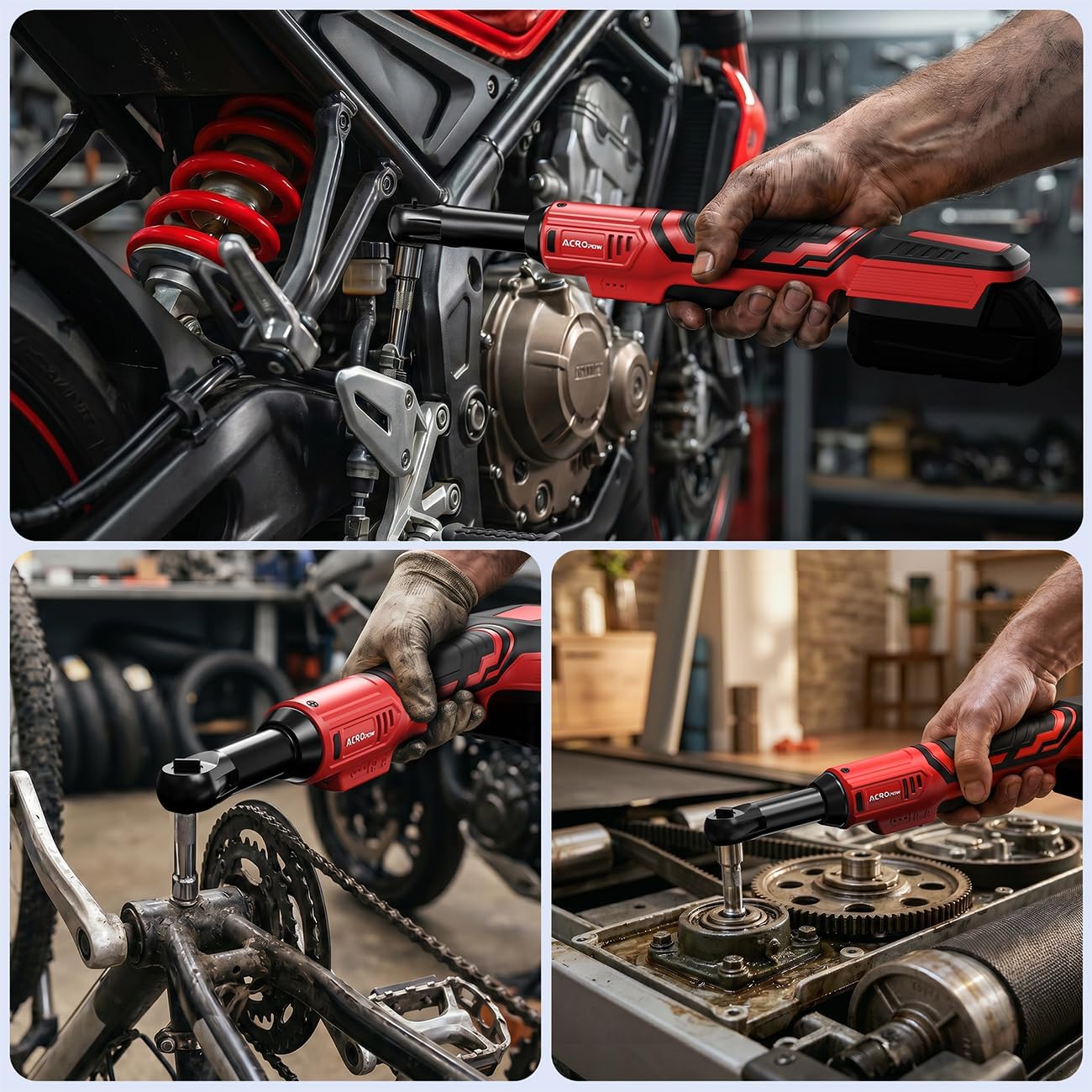 ACROPOW 3/8" Cordless Ratchet Wrench, For Milwaukee M18 18V Battery | 45Ft-Lbs Extended Electric Ratchet, Variable Speed, 1/4" Adapters & 3" Extension Bar, Bare Tool Only