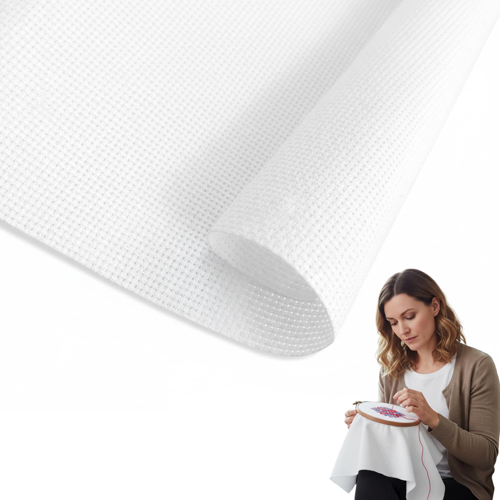 Cross Stitch Fabric - 14 Count 150x100cm White Polyester Cotton Aida 14 Count Cross Stitch Fabric, 14 Count Aida Fabric, Aida Cloth for Embroidery Beginner DIY Needlework Decor
