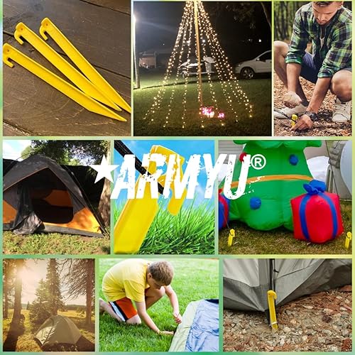 Miniatura 6 de Paquete de 240 clavijas de plástico duradero de 9 pulgadas, color amarillo brillante, estacas de tienda de campaña resistentes para una