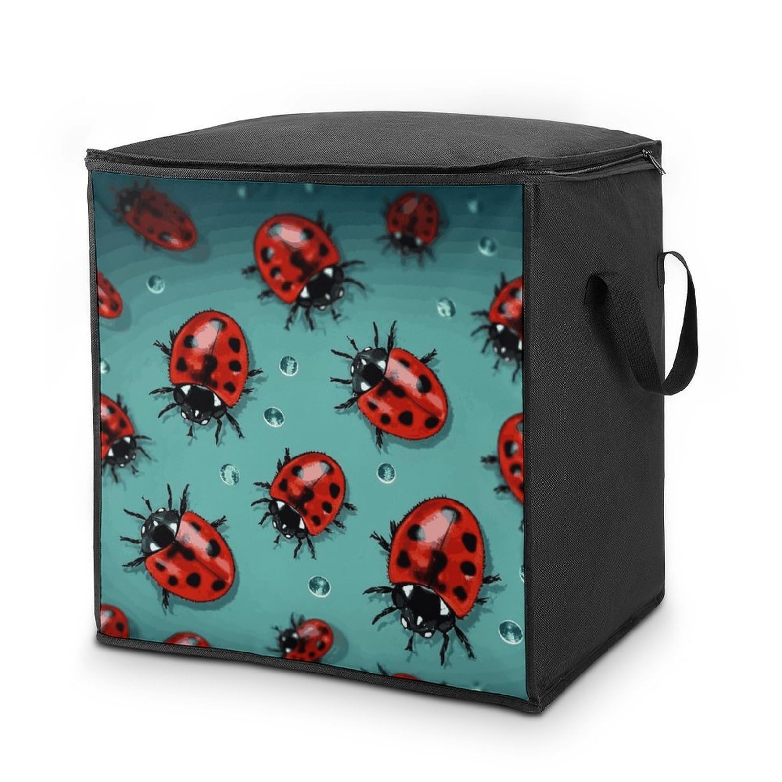 Red Ladybugs On A Blue Background Storage Bag with Zippers And Handle Extra Large Bedding Comforter Storage Bag Foldable Blanket Storage Bags Fabric Moving Bags for Closet Organizer (70L)